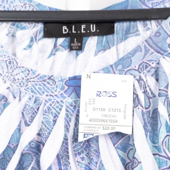 B.L.E.U. Tunic Shirt L Womens NEW Blue Purple Sublimation Boho Short Sleeve - Picture 4 of 5